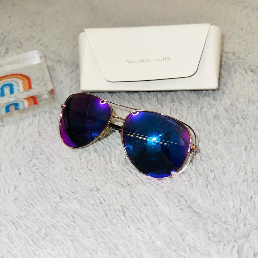 Michael Kors Aviator Sunglasses with oil slick Lenses